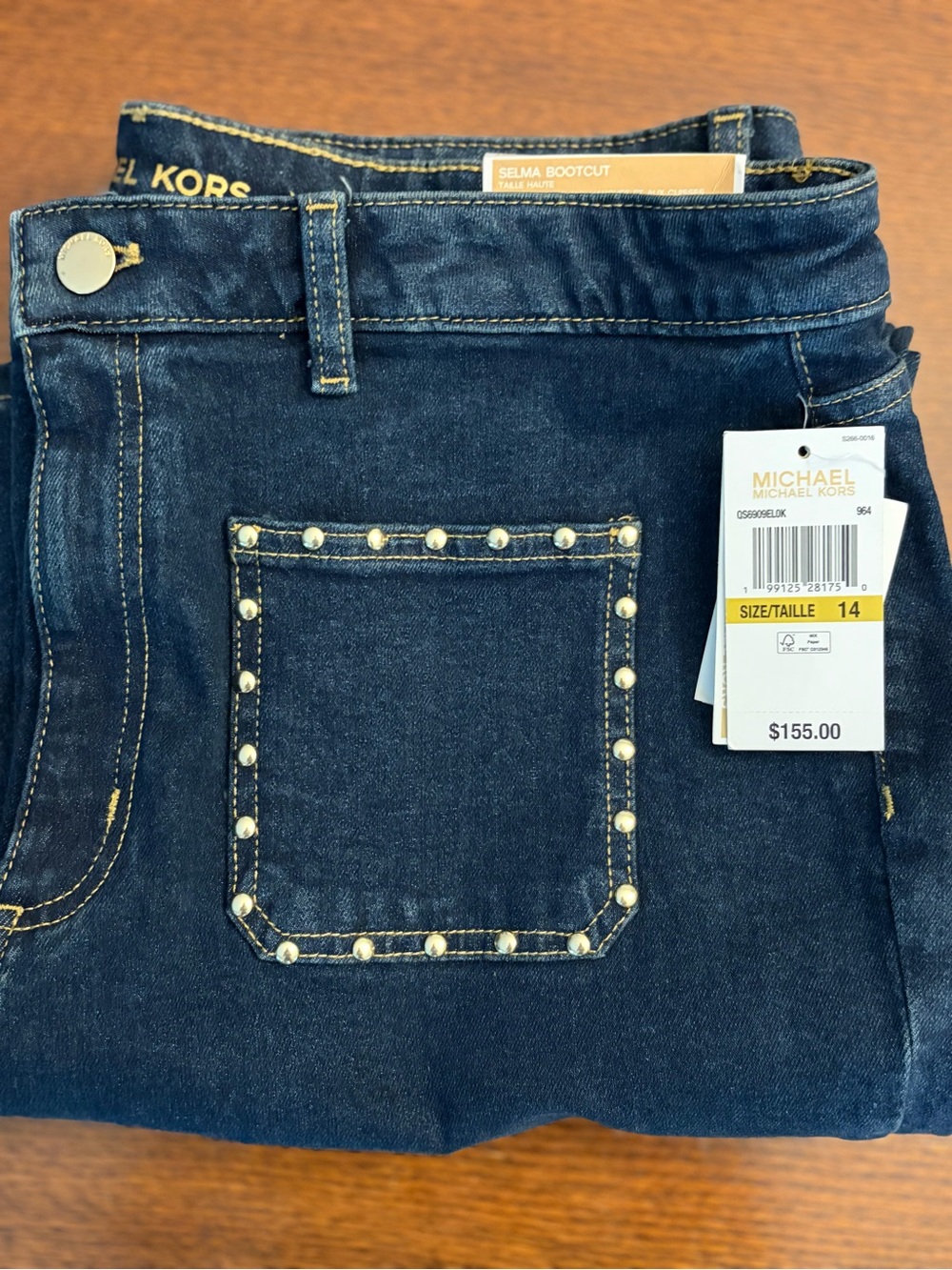 Michael Kors Dark Blue Straight Leg Jeans with Studded Pocket - Picture 2 of 7
